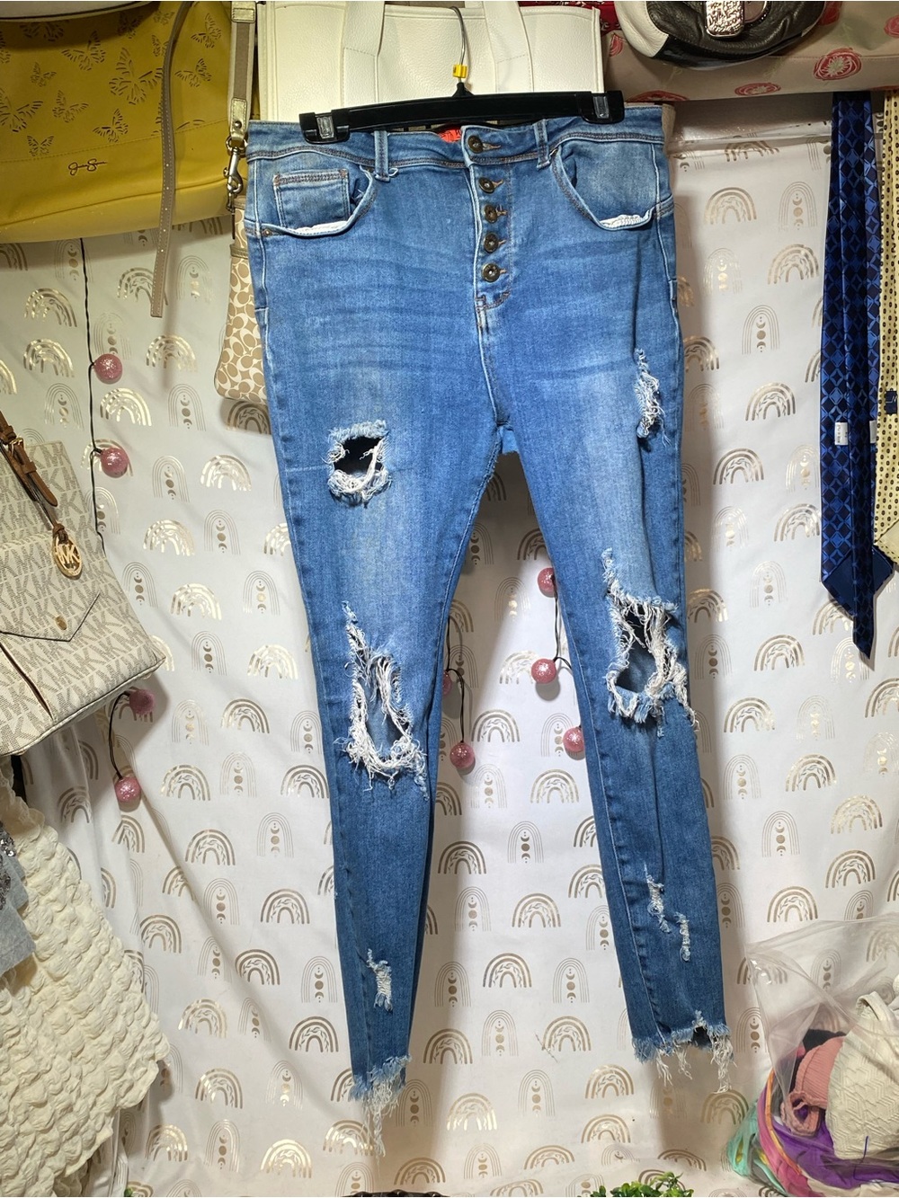 Max Jeans Women's Ripped High-Rise Skinny Jeans - Blue